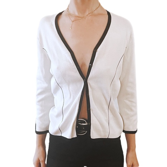 Vintage Shego’s Two Piece Black White Tank Top + Cardigan Sweater Twin Set S M L - Picture 10 of 16